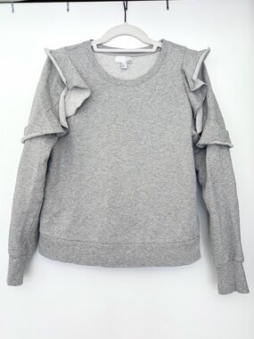 14th & Union Ruffle Shoulder Sweatshirt Gray Pullover Size S